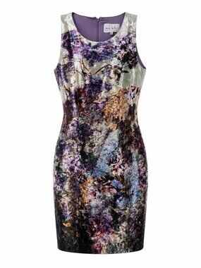 Nicole Miller Dress 10 Floral Sheath Cocktail Wedding Guest Fitted Elegant